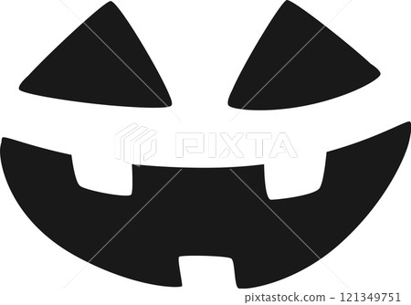 Featuring a simple black and white Halloween pumpkin carving, showcasing triangular eyes and a big, spooky smile, ideal for enhancing all Saints Eve decorations and celebrations Featuring a simple black and white Halloween pumpkin carving, showcasing triangular eyes and a big, spooky smile, ideal for enhancing all Saints Eve decorations and celebrations 121349751