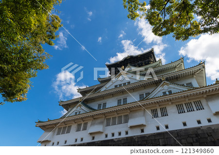 Osaka castle with blue sky background at Osaka city, Japan, Osaka castle with blue sky background at Osaka city, Japan, 121349860