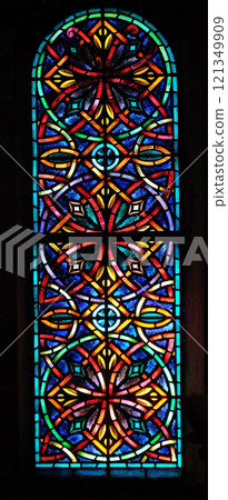 Stained glass window in the Basilica of Saint Frediano, Lucca, Tuscany, Italy 121349909