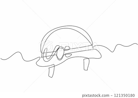 Continuous one line drawing army helmet with dog tag attached to the helmet. Identity that must always be attached. Identifier. Vietnam War Veterans Day. Single line draw design vector illustration 121350180