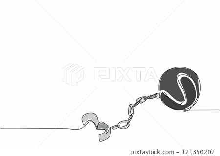 Continuous one line drawing open ball chain shackle. Such a dark past. Made a slave. Valuable lesson so it won't happen again. Only benefits the ruler. Single line draw design vector illustration 121350202