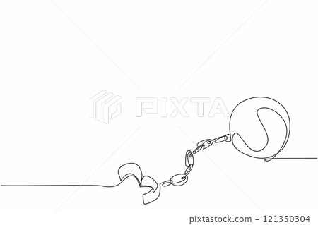 Continuous one line drawing open ball chain shackle. Such a dark past. Made a slave. Valuable lesson so it won't happen again. Only benefits the ruler. Single line draw design vector illustration 121350304