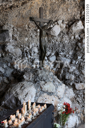 The crucifix in the sanctuary of Our Lady of Lourdes in Vepric, Croatia The crucifix in the sanctuary of Our Lady of Lourdes in Vepric, Croatia 121350399