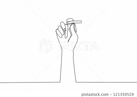 Single one line drawing one hand is breaking a cigarette into 2 parts. Stop the bad habit that does not have many benefits. Smoking is a waste of time. Continuous line design graphic illustration Single one line drawing one hand is breaking a cigarette into 2 parts. Stop the bad habit that does not have many benefits. Smoking is a waste of time. Continuous line design graphic illustration 121350529