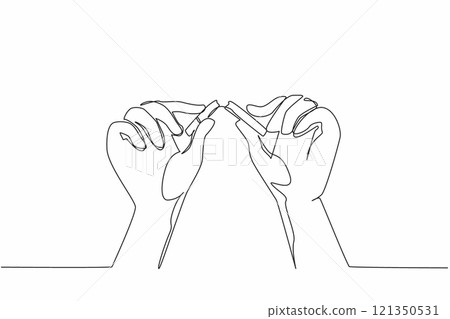 Continuous one line drawing two hands breaking a cigarette into 2 parts. Blunt refusal to not smoke. Bad habit does not benefit. Cigarette smoke is poison. Single line draw design vector illustration Continuous one line drawing two hands breaking a cigarette into 2 parts. Blunt refusal to not smoke. Bad habit does not benefit. Cigarette smoke is poison. Single line draw design vector illustration 121350531