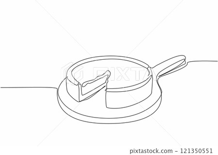 Continuous one line drawing deep dish pizza on round cutting board with 1 slice cut out. Thick and tasty pizza. Chicago style. National Deep Dish Pizza Day. Single line draw design vector illustration Continuous one line drawing deep dish pizza on round cutting board with 1 slice cut out. Thick and tasty pizza. Chicago style. National Deep Dish Pizza Day. Single line draw design vector illustration 121350551