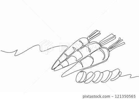 Continuous one line drawing 4 carrots. Made into vegetables or just want to make it a snack. Healthy food that is easy to process. International Carrot Day. Single line draw design vector illustration 121350565