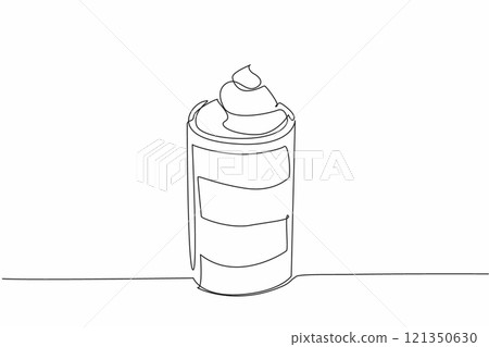 Single continuous line drawing one glass of chocolate mousse with layers of color topped with whipped cream. Unparalleled pleasure. National Chocolate Mousse Day. One line design vector illustration Single continuous line drawing one glass of chocolate mousse with layers of color topped with whipped cream. Unparalleled pleasure. National Chocolate Mousse Day. One line design vector illustration 121350630