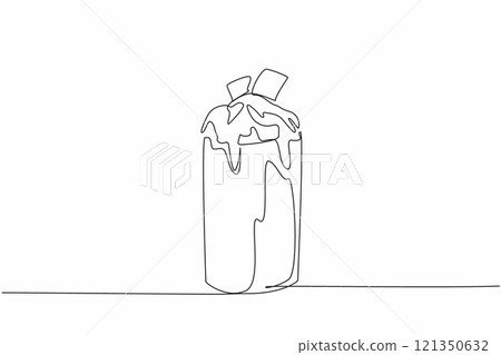 Single continuous line drawing one glass of chocolate mousse topped with whipped cream and melted chocolate. Thirst quencher. Tasty. National Chocolate Mousse Day. One line design vector illustration 121350632