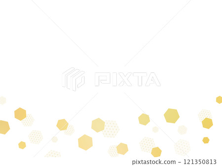 白色背景，金色麻葉圖案和六角形跳舞 121350813