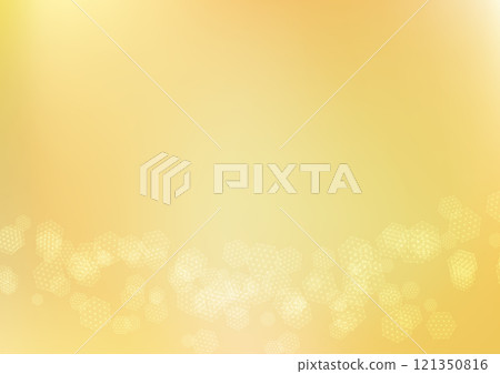 Golden gradient background with flying hemp leaf pattern hexagons 121350816