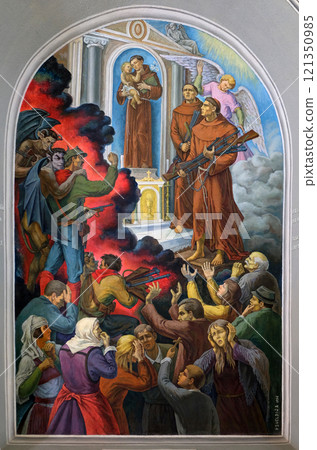 Frescoes that depict the persecution of religion in socialist Albania, Franciscan church in Shkoder, Albania 121350985