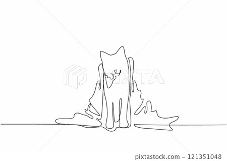 Continuous one line drawing cat wearing a towel. Health efforts by maintaining and protecting the cleanliness of the subject. Hygiene. National Pet Day. Single line draw design vector illustration Continuous one line drawing cat wearing a towel. Health efforts by maintaining and protecting the cleanliness of the subject. Hygiene. National Pet Day. Single line draw design vector illustration 121351048