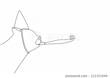 Continuous one line drawing cat wearing hat and trumpet. Celebration. Rejoice. Full of joy. Holds many beautiful memories. Nostalgia. National Pet Day. Single line draw design vector illustration 121351049