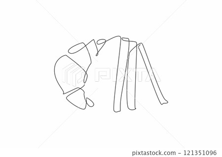 Single one line drawing a cinnamon crescent and some cinnamon sticks. For women, this snack can relieve menstrual pain. National Cinnamon Crescent Day. Continuous line design graphic illustration 121351096