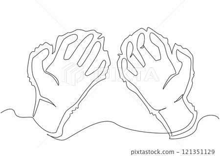 Continuous one line drawing two hands with bent fingers and experiencing severe tremors. Body coordination disorder. Nervous system disease. Parkinson. Single line draw design vector illustration Continuous one line drawing two hands with bent fingers and experiencing severe tremors. Body coordination disorder. Nervous system disease. Parkinson. Single line draw design vector illustration 121351129