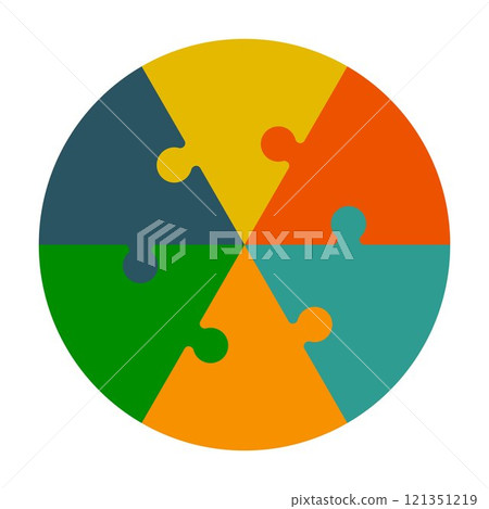 Circle of 6 pieces coloured triangular puzzles. Creativity, inspiration, logical thinking. 121351219