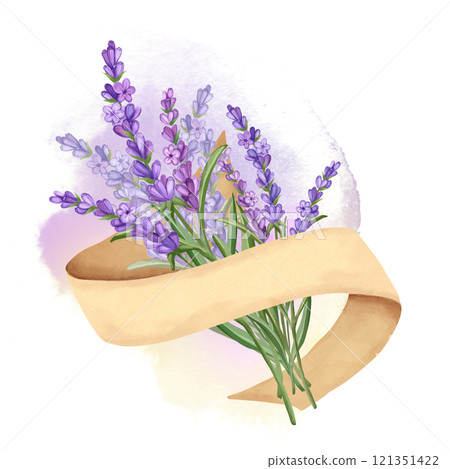Bouquet of Lavender flowers. Hand drawn floral illustration 121351422