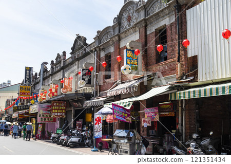 Building view of the Qishan(Cishan) Old Street Commercial District in Kaohsiung, Taiwan. which was the Baroque style of buildings during the Japanese rule of Taiwan. 121351434