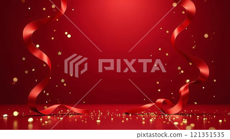 Gifting with Elegance, mockup red-themed presenting cosmetics as elegant Christmas gifts, combining beauty, festivity 121351535