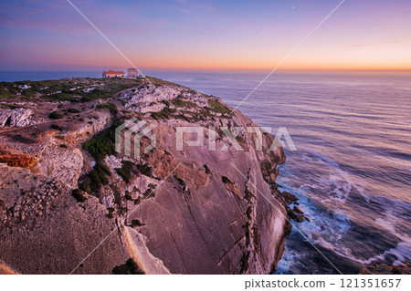 Cabo Espichel cape Espichel on Atlantic ocean at sunset 121351657