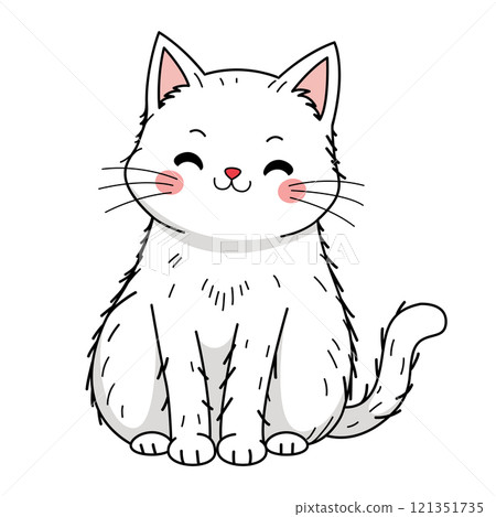 Cute little smiling cat, doodle illustration 121351735