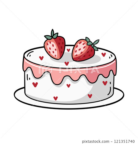 Strawberry cake with hearts, Valentines day illustration 121351740
