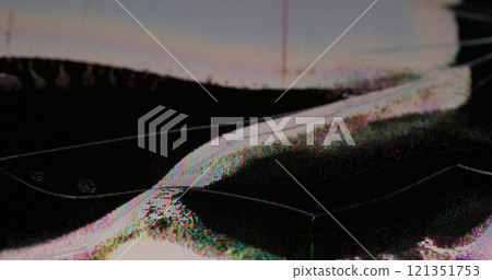 Glitch crack. Damaged TV. Black liquid spills under damaged glass surface. Grunge noise of defective broadcast image defocused overlay background. Glitch crack. Damaged TV. Black liquid spills under damaged glass surface. Grunge noise of defective broadcast image defocused overlay background. 121351753