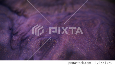 Blurred ink spill. Glitter fluid mix. Defocused purple color glowing sparkling marble texture acrylic wave on dark abstract art background. Blurred ink spill. Glitter fluid mix. Defocused purple color glowing sparkling marble texture acrylic wave on dark abstract art background. 121351760