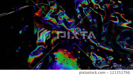 Hologram texture. Blur liquid. Defocused leak green color rays rainbow flickers beam foil lens flare on abstract art light background. Hologram texture. Blur liquid. Defocused leak green color rays rainbow flickers beam foil lens flare on abstract art light background. 121351798