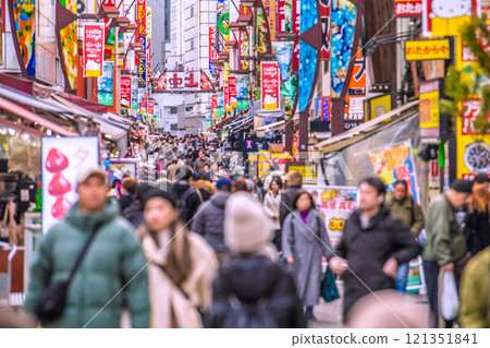 Tokyo cityscape in Japan: End of the year, Ameyoko bustling with foreign tourists and Kaminakacho parallel to the street...Towards a bright future...=20th Tokyo cityscape in Japan: End of the year, Ameyoko bustling with foreign tourists and Kaminakacho parallel to the street...Towards a bright future...=20th 121351841