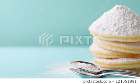 Stacked Pancakes with Powdered Sugar Stacked Pancakes with Powdered Sugar 121351981