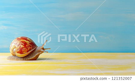 Snail on Yellow and Blue Horizon Background  121352007