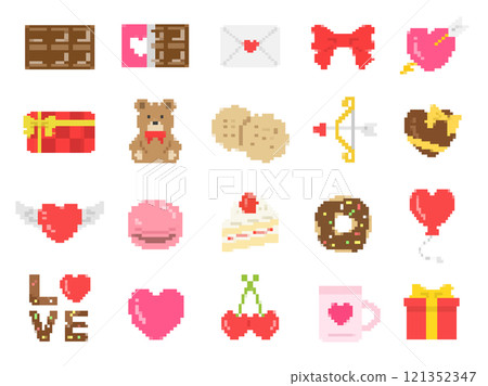 一組各種情人節像素藝術插圖 一組各種情人節像素藝術插圖 121352347