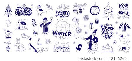 winter season Christmas holidays doodle set ,hand drawn illustration isolated design element 121352601