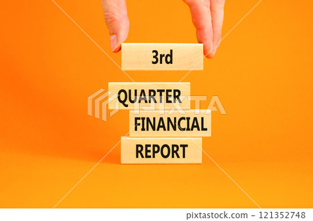 3rd quarter financial report symbol. Concept words 3rd quarter financial report on beautiful wooden blocks. Beautiful orange background. Business 3rd quarter financial report concept. Copy space. 3rd quarter financial report symbol. Concept words 3rd quarter financial report on beautiful wooden blocks. Beautiful orange background. Business 3rd quarter financial report concept. Copy space. 121352748