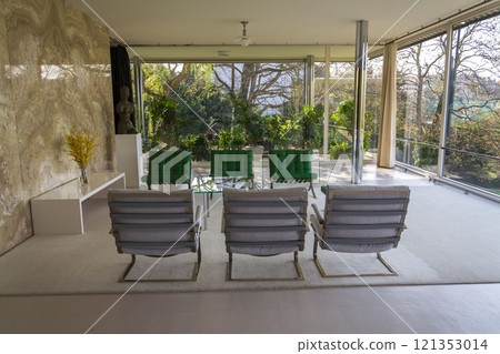 Villa Tugendhat by architect Ludwig Mies van der Rohe built in 1929-1930, modern functionalism architecture monument, UNESCO World Culture Heritage site on April 8, 2019 in Brno, Czech Republic. 121353014