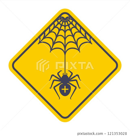 road yellow sign web with spider. 121353028