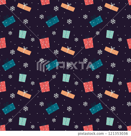 Christmas seamless pattern with gift boxes. Christmas background. Christmas wrapping paper design 121353036