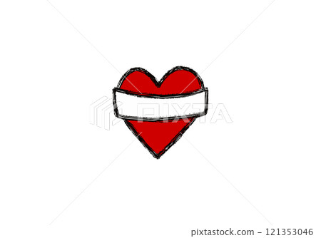 Red heart with white ribbon. Vector illustration. 121353046