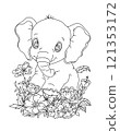 Baby elephant with flowers coloring page  121353172