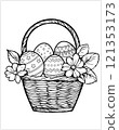 Colouring page Easter basket with eggs and flowers 121353173