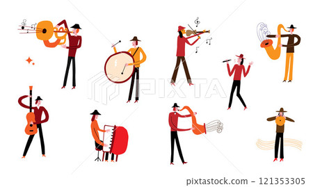 jazz band musicians vector illustration , isolated cartoons design element jazz band musicians vector illustration , isolated cartoons design element 121353305