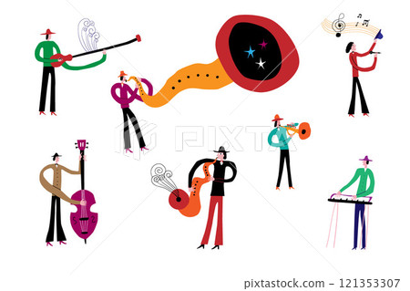 jazz band musicians vector illustration , isolated cartoons design element jazz band musicians vector illustration , isolated cartoons design element 121353307
