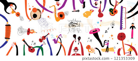 classical musicians band , people hands playing musical instruments vector illustration , isolated cartoon elements classical musicians band , people hands playing musical instruments vector illustration , isolated cartoon elements 121353309