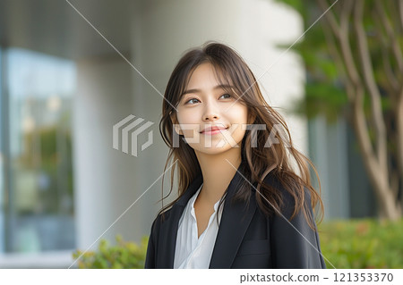 A refreshing scene of a new graduate woman in an office district 121353370