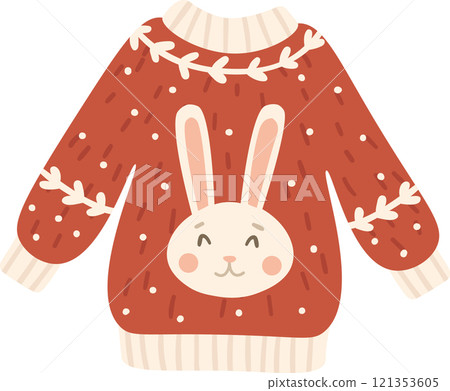 Warm and festive Christmas sweater featuring an adorable bunny design, perfect for adding a touch of whimsy to holiday celebrations, creating a cozy and cheerful atmosphere Warm and festive Christmas sweater featuring an adorable bunny design, perfect for adding a touch of whimsy to holiday celebrations, creating a cozy and cheerful atmosphere 121353605