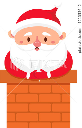 Santa Claus popping out of a chimney, joyfully delivering gifts on Christmas Eve, embodies the magic and celebration of the winter holidays and cherished traditions 121353642