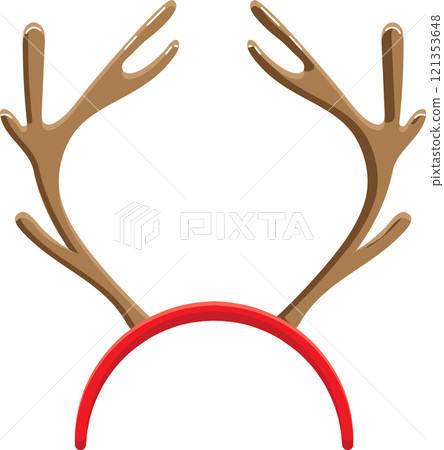 Reindeer antlers headband with brown antlers and red headband isolated on white background is perfect for christmas celebrations and winter holidays parties 121353648