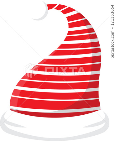 Festive red and white striped Christmas hat with a fluffy white brim, evoking feelings of warmth, joy, and holiday spirit, perfect for Christmas projects and designs Festive red and white striped Christmas hat with a fluffy white brim, evoking feelings of warmth, joy, and holiday spirit, perfect for Christmas projects and designs 121353654